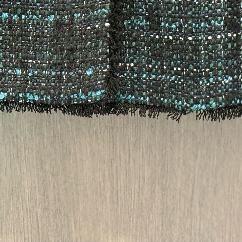 Talbots Black and Green Tweed Blazer Fringed Edges Women Size 14 Classy Loom - Picture 4 of 11